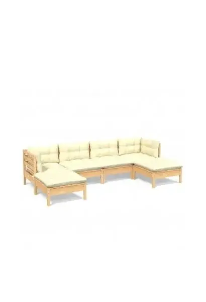 VIDAXL 3097079 Conjunto de sofás con mesita para jardín en pino de 6 piezas blanco crema y madera de vidaXL