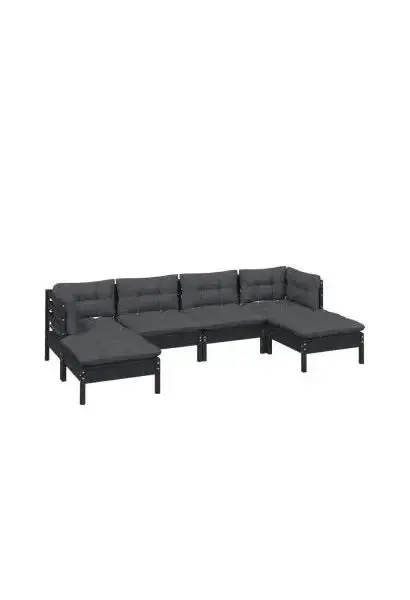 VIDAXL 3097083 Set de sillones para jardín de 6 piezas hecho en madera con reposapiés color negro y cojines color gris oscuro de vidaXL