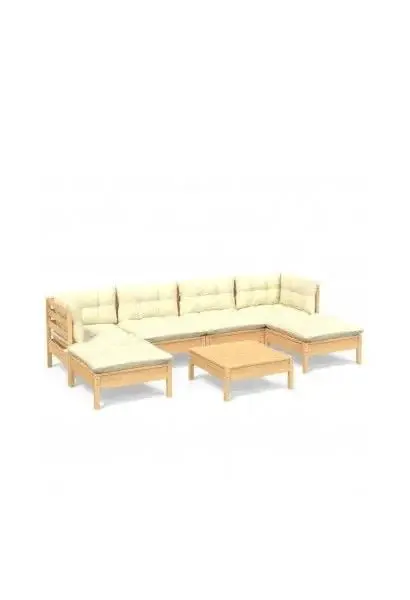 VIDAXL 3097085 Conjunto de muebles para jardín de madera maciza de pino con cojines crema de vidaXL