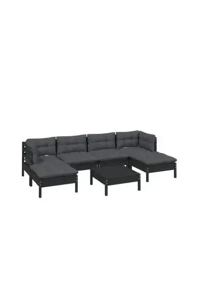 VIDAXL 3097089 Set mobiliario para jardín de 7 piezas hecho en madera con mesa color negro y cojines color gris oscuro de vidaXL