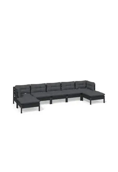 VIDAXL 3097095 Juego de sillones con reposapiés para jardín de 7 piezas hecho en madera color negro y cojines Grises oscuros de vidaXL