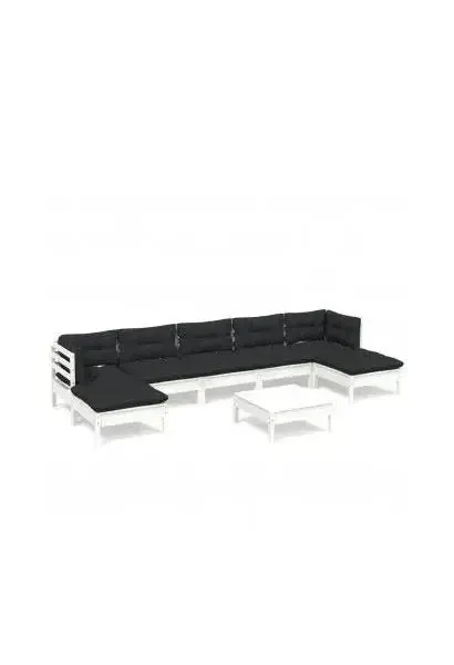 VIDAXL 3097098 Juego de muebles modulares para jardín de 8 piezas en acabado blanco con cojines Negros de vidaXL