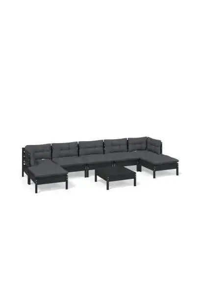 VIDAXL 3097101 Set mobiliario para jardín de 8 piezas hecho en madera con mesa color negro y cojines color gris oscuro de vidaXL