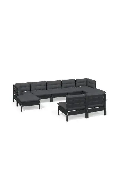 VIDAXL 3097107 Set muebles para jardín de 9 piezas hecho en madera con reposapiés color negro y cojines color gris oscuro de vidaXL
