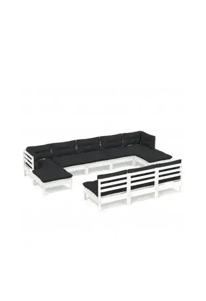 VIDAXL 3097116 Juego de muebles de jardín de madera maciza de pino color blanco y gris antracita 10 piezas de vidaXL