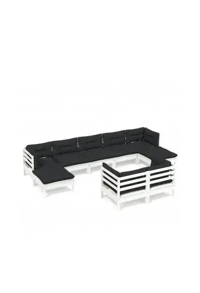 VIDAXL 3097128 Conjunto de muebles con cojines en color blanco y fabricados en madera pino para jardín de vidaXL