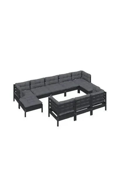 VIDAXL 3097143 Set mobiliario para jardín de 10 piezas hecho en madera color negro y cojines color gris oscuro de vidaXL