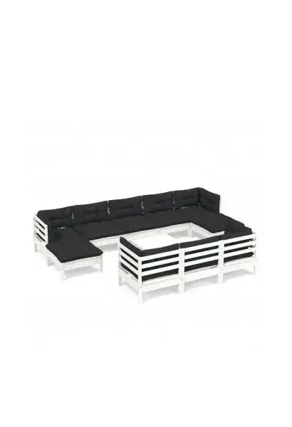 VIDAXL 3097146 Juego de muebles para jardín de madera maciza de pino de color blanco y gris antracita 11 piezas de vidaXL