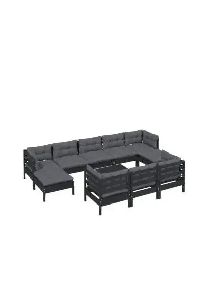VIDAXL 3097149 Set de 11 piezas de sillones y mesa para jardín hecho en madera color negro y cojines color gris oscuro de vidaXL