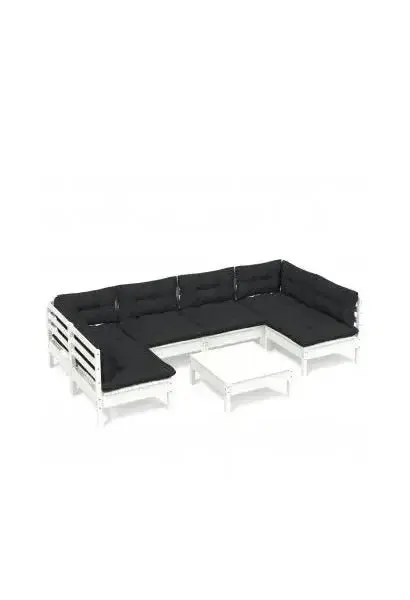 VIDAXL 3097158 Conjunto de muebles de exterior 7 piezas madera palet de pino blanca con cojín de color gris de vidaXL
