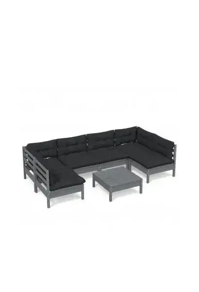 VIDAXL 3097159 Set de muebles de jardín de 7 piezas de madera de pino gris con cojines de color antracita de vidaXL