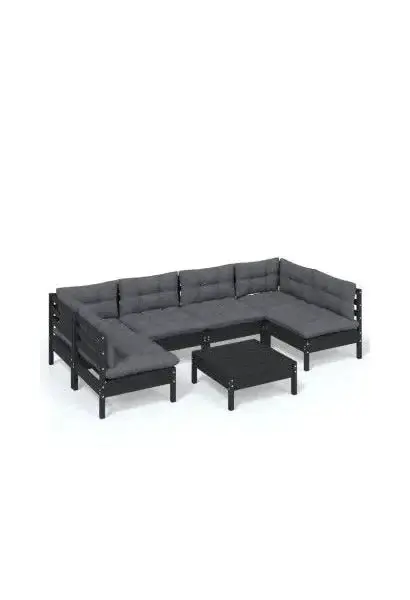 VIDAXL 3097161 Set mobiliario para jardín de 7 piezas hecho en madera color negro y cojines color gris antracita oscuro de vidaXL