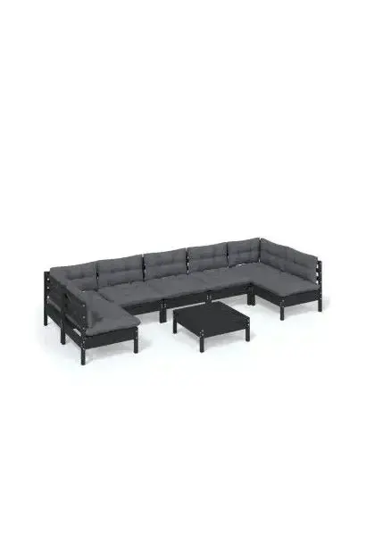 VIDAXL 3097173 Juego de muebles para jardín de 8 piezas fabricado en madera maciza de pino color negro y cojines color gris de vidaXL