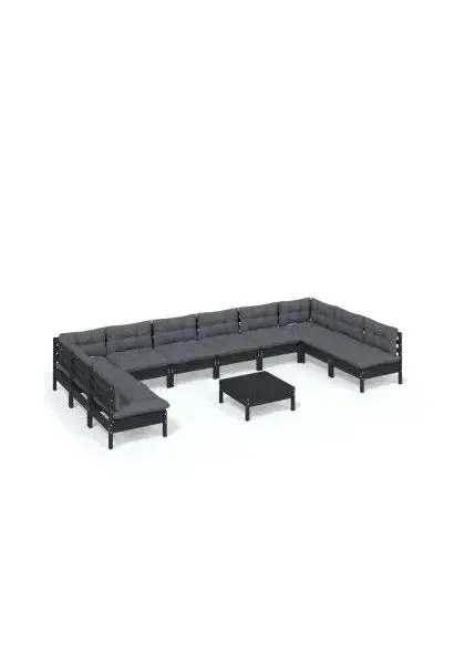 VIDAXL 3097197 Set de sillones de 11 piezas hecho en madera maciza de pino color negro y cojines color gris antracita oscuro de vidaXL