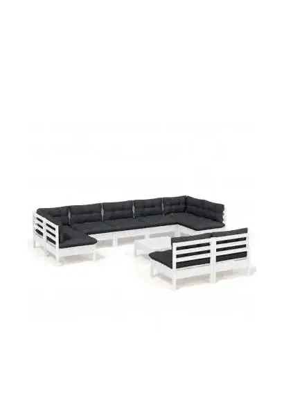 VIDAXL 3097206 Juego de muebles para exteriores de madera maciza de pino blanco y gris antracita 10 piezas de vidaXL