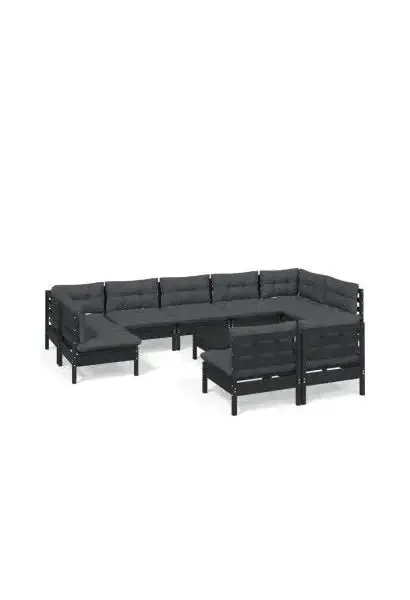 VIDAXL 3097209 Juego de muebles para jardín de 10 piezas hecho en madera maciza pino con mesa y cojines color gris oscuro de vidaXL