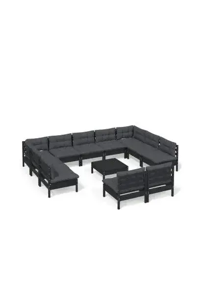 VIDAXL 3097221 Set de sillones de 12 piezas hecho en madera maciza de pino con reposapiés y cojines color gris antracita oscuro de vidaXL