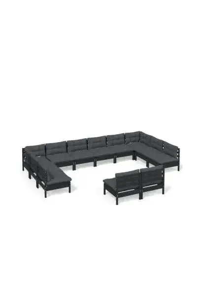 VIDAXL 3097227 Set de sillones de 12 piezas hecho en madera maciza de pino color negro y cojines color gris oscuro de vidaXL