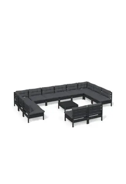 VIDAXL 3097233 Juego mobiliario de 13 piezas hecho en madera maciza de pino con reposapiés y cojines color gris oscuro de vidaXL