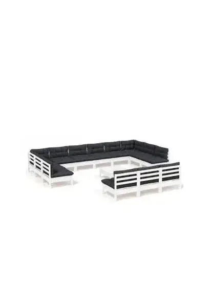 VIDAXL 3097242 Muebles modulares de jardín y terrazas con 14 piezas fabricadas en madera maciza color blanco de vidaXL