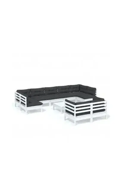 VIDAXL 3097254 Juego de muebles para exterior de madera maciza de pino color blanco y gris antracita 10 piezas de vidaXL