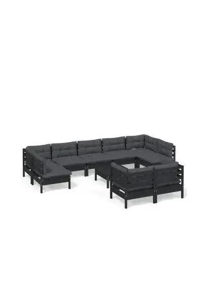 VIDAXL 3097257 Juego de muebles de 10 piezas para jardín hecho en madera de pino con mesa y cojines color gris oscuro de vidaXL
