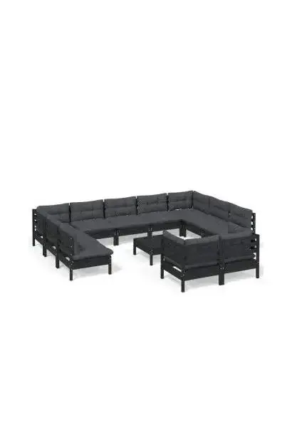 VIDAXL 3097269 Juego de muebles de 12 piezas para jardín hecho en madera de pino con mesa y cojines color gris oscuro de vidaXL