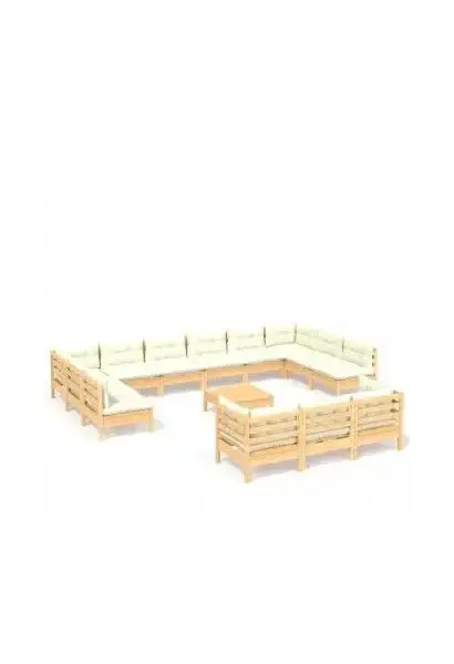 VIDAXL 3097289 Juego de muebles de jardín madera maciza de pino y cojines blanco crema de vidaXL