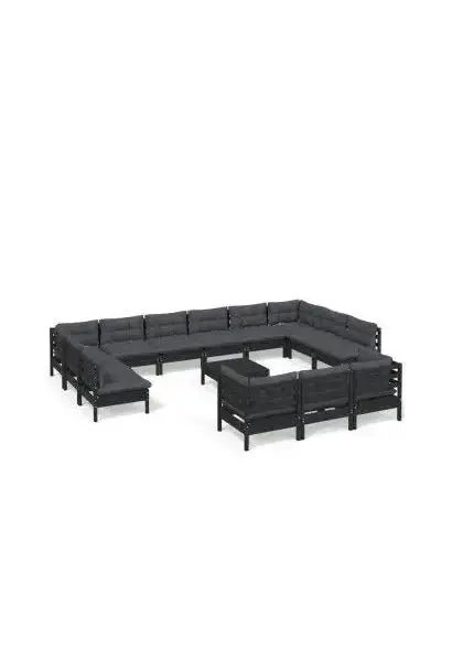 VIDAXL 3097293 Juego de muebles de jardín con cojines y mesa fabricados en madera maciza de pino color negro y gris antracita de vidaXL
