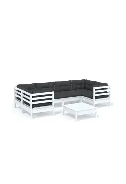 VIDAXL 3097302 Conjunto de muebles para jardín de 7 piezas color blanco con cojines gris antracita de vidaXL