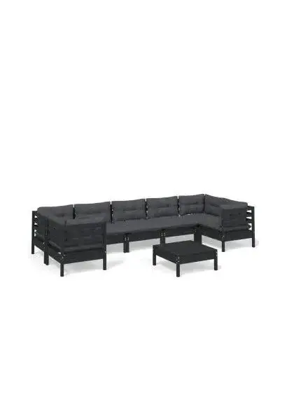 VIDAXL 3097317 Juego de muebles de exterior con mesa fabricados en madera maciza de pino en negro y cojines color gris antracita de vidaXL