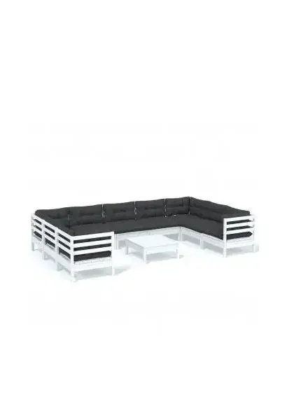 VIDAXL 3097326 Juego de muebles para exterior de madera maciza de pino blanco y gris antracita 10 piezas de vidaXL