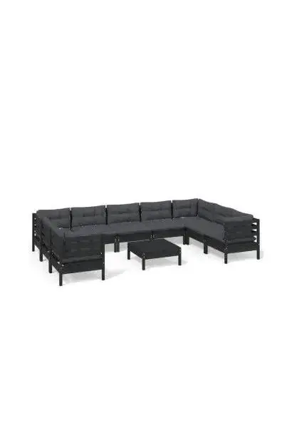 VIDAXL 3097329 Conjunto de muebles de exterior con mesa fabricados en madera de pino en negro y cojines color gris antracita de vidaXL