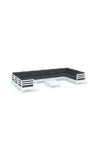 VIDAXL 3097338 Juego de muebles para exterior de madera maciza de pino color blanco y gris antracita 11 piezas de vidaXL