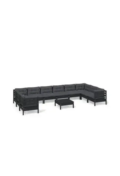 VIDAXL 3097341 Juego de muebles de jardín con mesa fabricados en madera de pino en negro y cojines color gris antracita de vidaXL