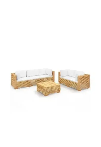 VIDAXL 3100871 Juego de muebles de jardín con mesa hecho de madera maciza de teca y cojines de poliéster color blanco crema de vidaXL