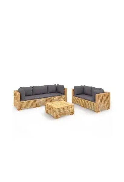 VIDAXL 3100872 Juego de muebles de jardín con mesa hecho de madera maciza de teca y cojines de poliéster color gris oscuro de vidaXL