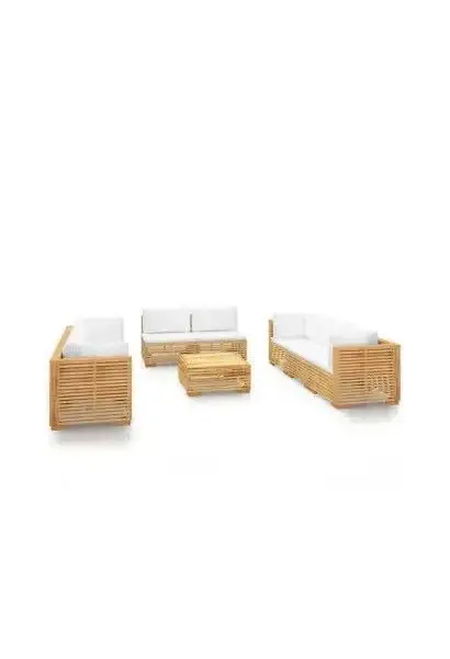 VIDAXL 3100873 Juego de muebles de jardín con mesa hecho de madera maciza de teca y cojines de poliéster blanco crema de vidaXL