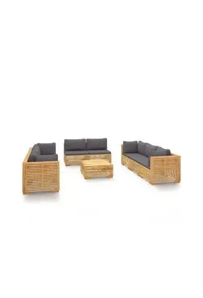 VIDAXL 3100874 Juego de muebles de jardín con mesa hecho de madera maciza de teca y cojines de poliéster gris oscuro de vidaXL