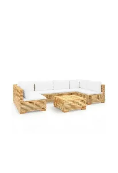 VIDAXL 3100893 Conjunto de mobiliario para jardín con mesa fabricado en madera de teca y cojines de poliéster color blanco crema de vidaXL
