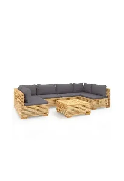 VIDAXL 3100894 Conjunto de mobiliario para jardín con mesa fabricado en madera de teca y cojines de poliéster color gris oscuro de vidaXL