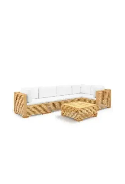 VIDAXL 3100899 Conjunto de muebles para jardín con mesa fabricado en madera de teca y cojines de poliéster color blanco crema de vidaXL
