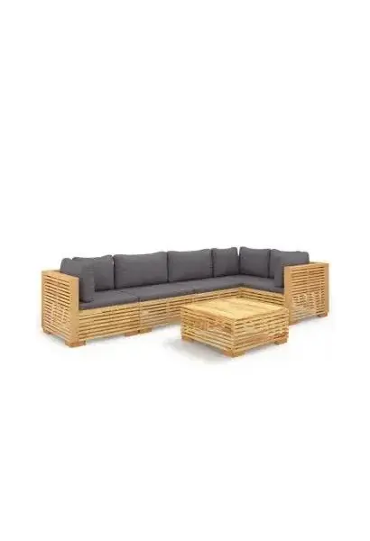 VIDAXL 3100900 Conjunto de muebles para jardín con mesa fabricado en madera de teca y cojines de poliéster color gris oscuro de vidaXL