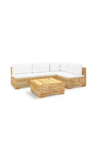 VIDAXL 3100901 Juego de muebles para jardín con mesa fabricado en madera de teca y cojines de poliéster color blanco crema de vidaXL