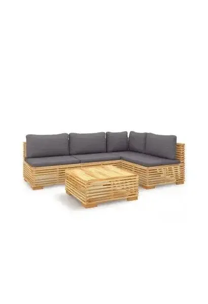 VIDAXL 3100902 Juego de muebles para jardín con mesa fabricado en madera de teca y cojines de poliéster color gris oscuro de vidaXL