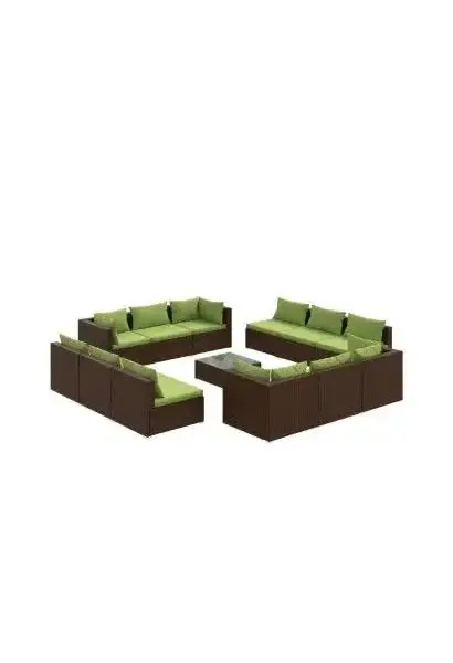 VIDAXL 3101596 Juego de muebles de jardín con cojines hecho de ratán sintético y acero color marrón y verde de vidaXL
