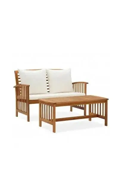 VIDAXL 310263 Juego de muebles de jardín 2 piezas de banco y mesa con cojines madera maciza de acacia de vidaXL
