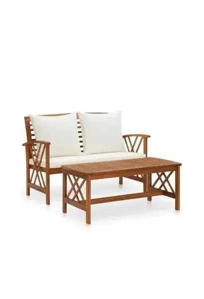 VIDAXL 310273 Conjunto de exterior con sofá y mesa de centro elaborados con madera y cojines de tela de vidaXL