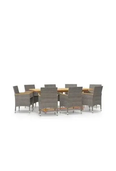VIDAXL 3103589 Juego de comedor de jardín de 9 piezas mesa grande y sillas de ratán gris con cojines de vidaXL