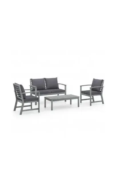 VIDAXL 311825 Juego de muebles de jardín color gris con 4 piezas de madera acacia maciza y cojines de vidaXL